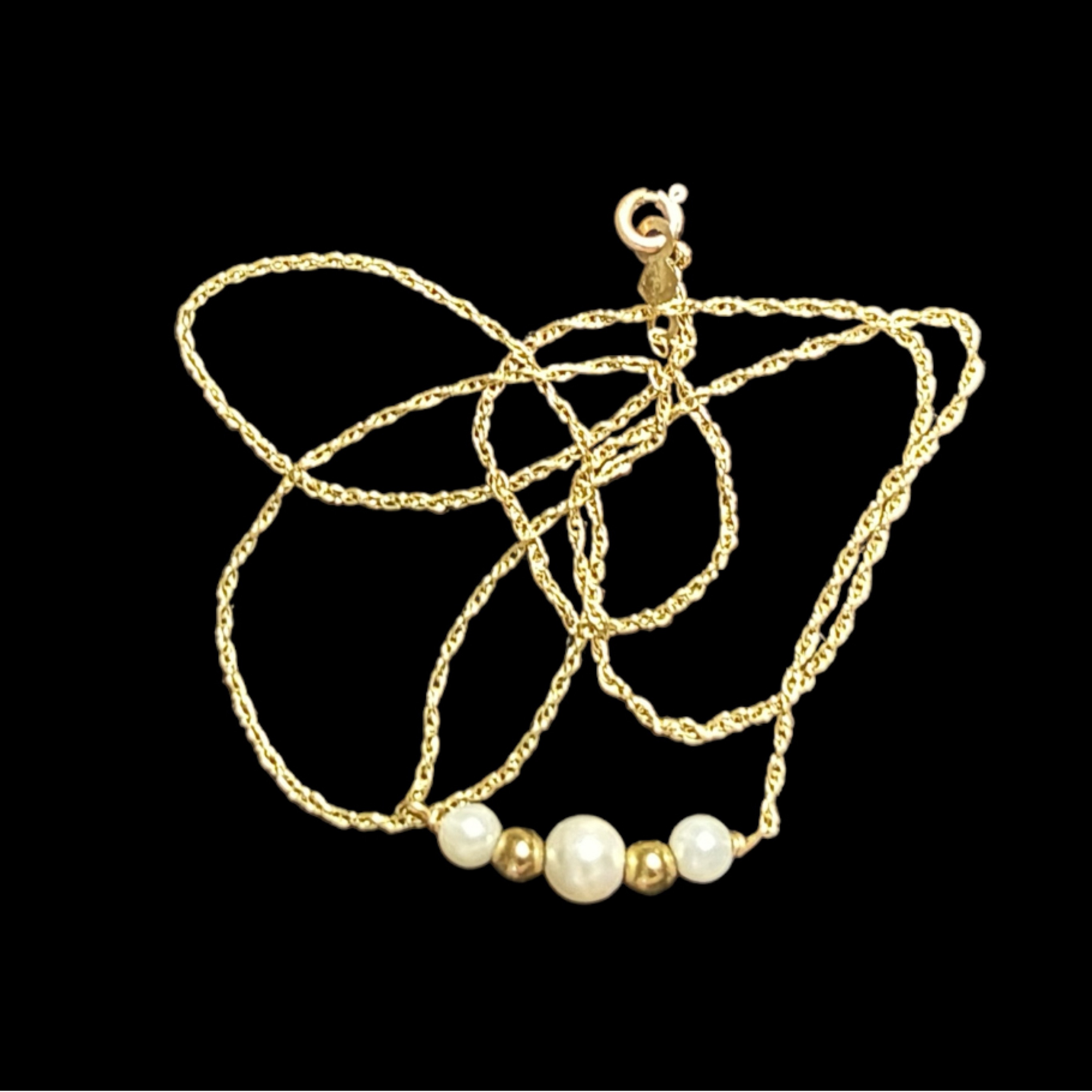 Dainty 14k Gold Stationed Pearl Necklace With 14k Gold Balls